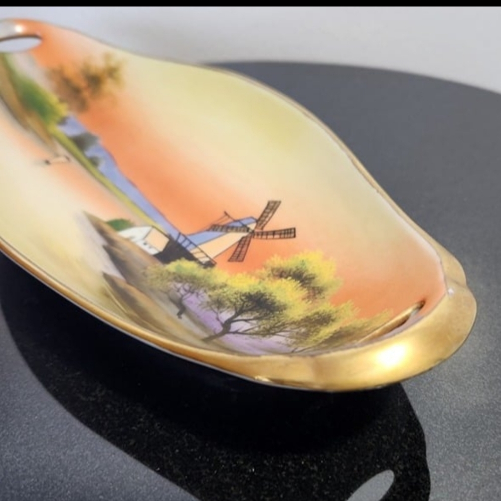 Hand Painted Noritake Oval Bowl, 2 Handles, Windmill - Picture 6 of 11